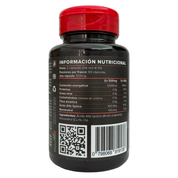 Ácido alfa lipoico + resveratrol 60 cápsulas 500mg NAE-002, Foto 2 Trébol Naturismo